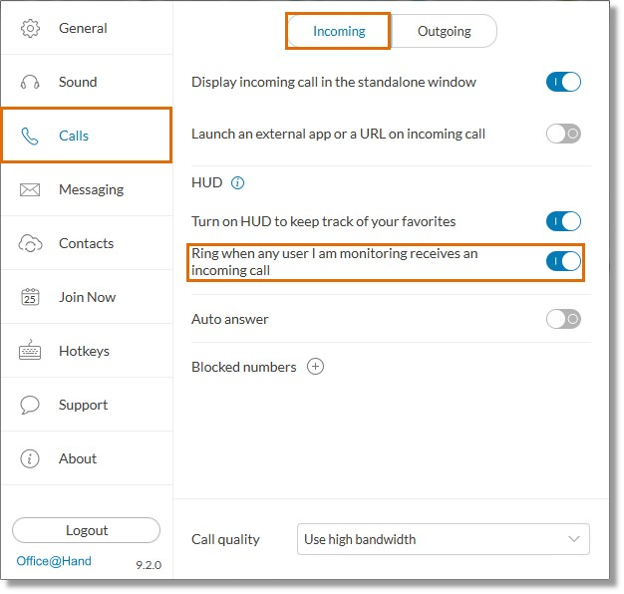 You can enable Ring when a user you're monitoring receives a call.