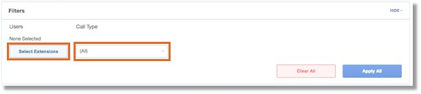 Set the following filters for Call Detail