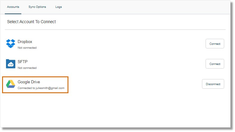 Google drive will be displayed as connected once authorized