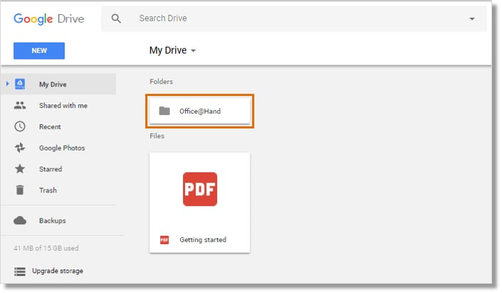A folder appears once connection is successful