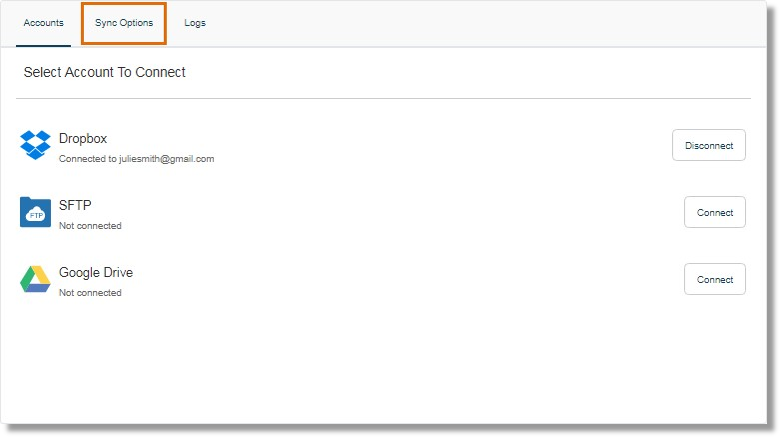 Click the Sync options tab