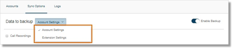 Two options are account settings and extension settings.