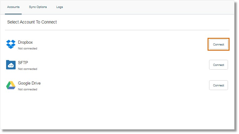 Click Connect opposite Dropbox