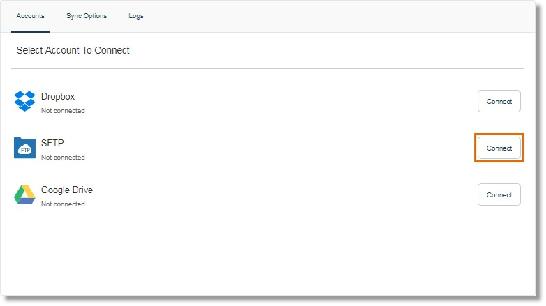 Click Connect opposite SFTP