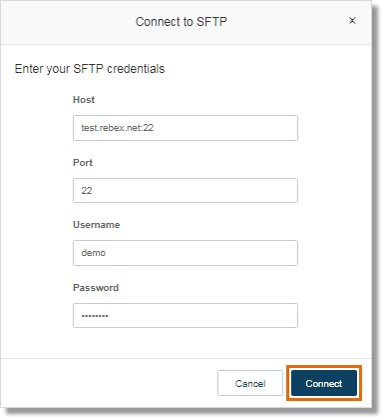 Enter your SFTP credentials, then click Connect.