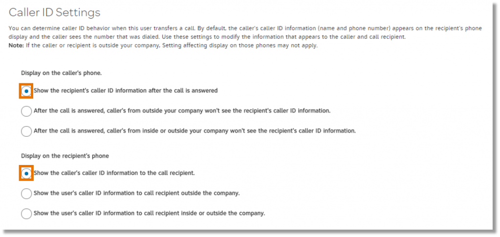 Select desired Caller ID settings