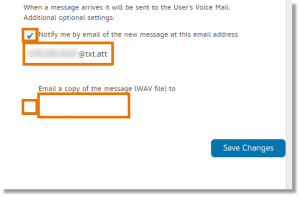 To get the voice message sent to you, check the box next to Email a copy of the message (WAV file) to and enter n email address.