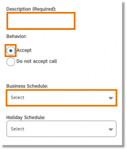 Enter a description, select an action, and then select schedules 