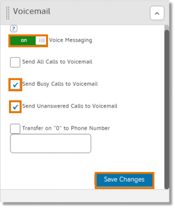 Voicemail settings screen