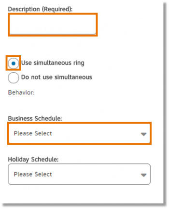 Enter a description, select a behavior, and then select schedules (Business and Holiday).