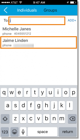 Begin typing the name of the contact you wish to message.