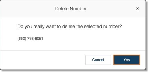 A notification will appear to confirm deletion of your extension's Direct Number, click Yes to proceed.