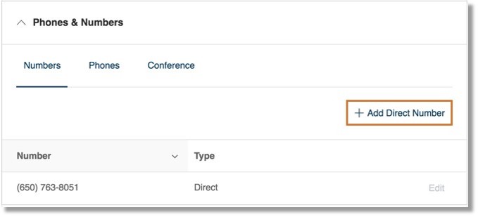 Click Add Direct Number.
