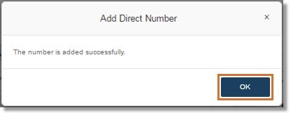 A notification appears confirming that the number has been successfully added. Click OK.