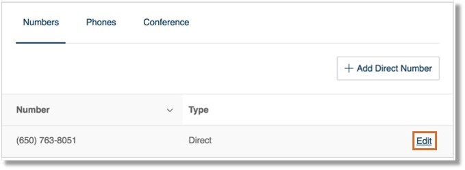 Click Edit on the right of the Direct Number that needs to be deleted.