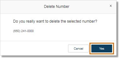 A confirmation window appears. Click Yes to completely delete the number.