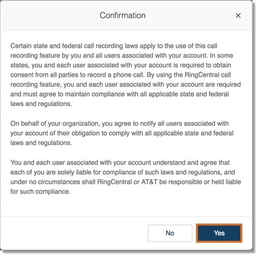 Read the information and click Yes to accept and proceed.