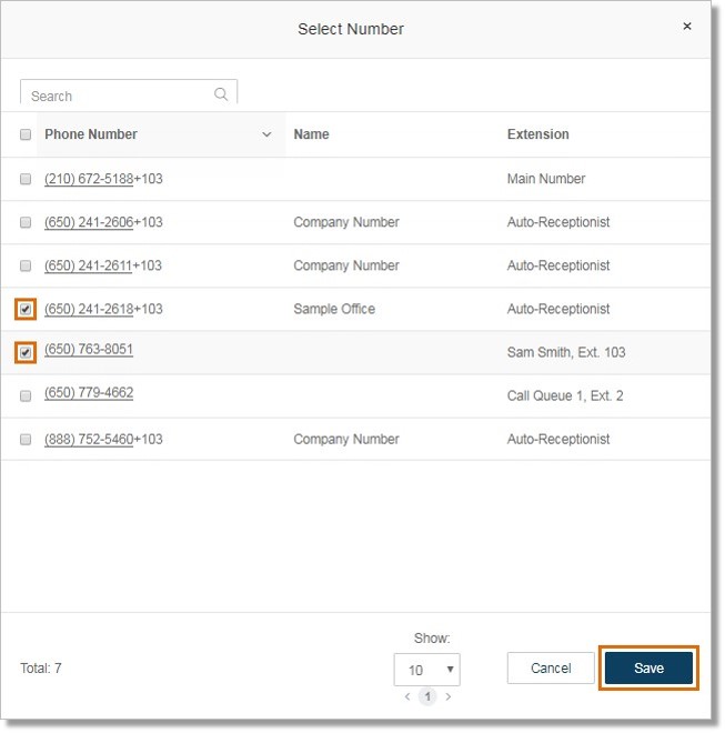 Select the number/s that you want you want to handle with this custom rule, and then click Save.