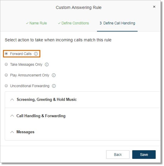 Forward Calls - Allows you to forward calls to forwarding numbers simultaneously, or in sequential order.