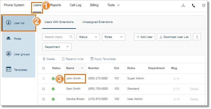 Click Users and select the User you want to make changes on.