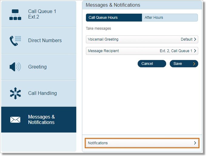 On the Messages & Notifications tab, click Notifications.