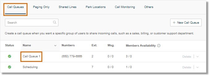 On the Call Queues tab, select the Call Queue that you want to modify.