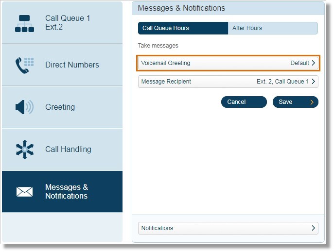 A pop-up will appear displaying the current Voicemail Greeting. Choose your preferred type of greeting.