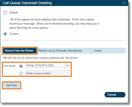 Click Call Now when you are ready to record. Click Save.