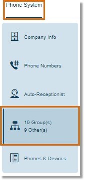 On the Admin Portal page, click Groups under Phone System.