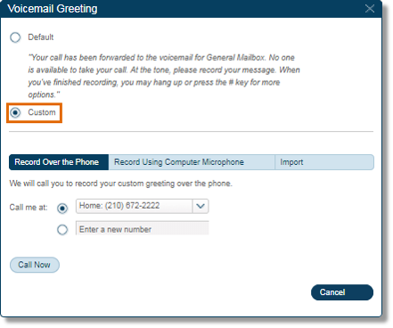 Choose any of the available options, Default or Custom.