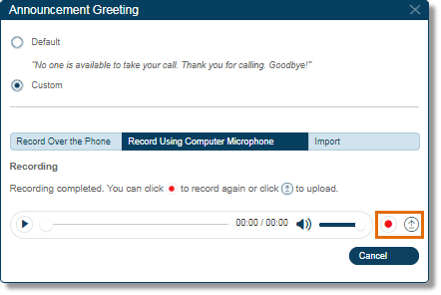 Click the Record button to start a new recording or click the Upload button to save your current recording.