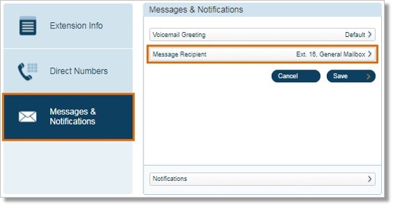 Under Messages & Notifications, click Message Recipient.