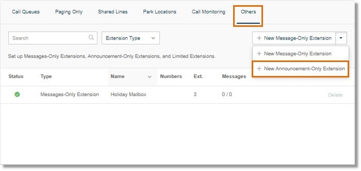 Select Others and click New Announcements-Only Extension.
