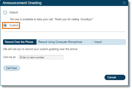 Choose any of the available options, Default or Custom.