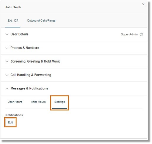 Click Edit to configure the Notification settings.