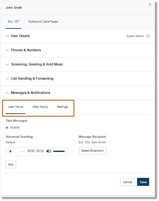 The Messages & Notifications menu displays the following options