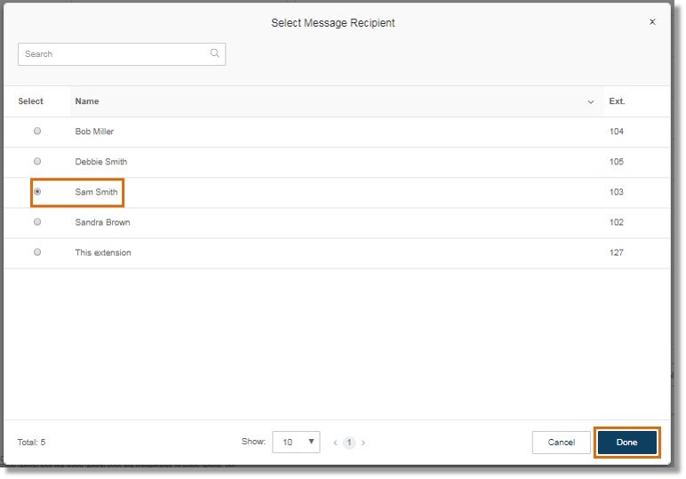 Click Select Extension to select the extension where the voicemail messages will be saved, and then click Done.
