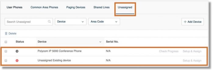 On the Unassigned tab, select the unassigned phone from the list.