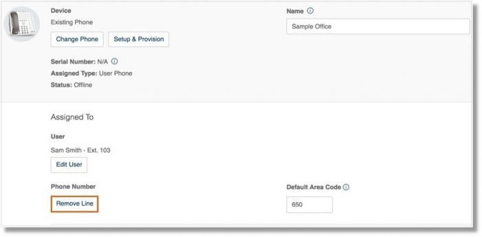On the Device Page, click Remove Line.