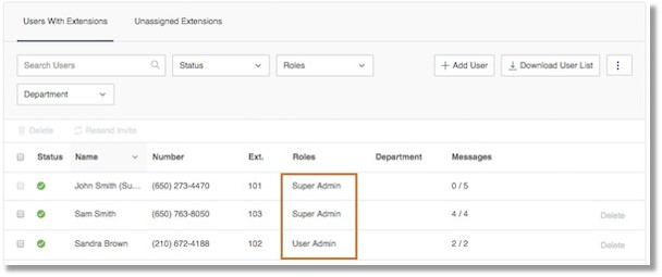 Roles are indicated for users and immediately shown on the User list.