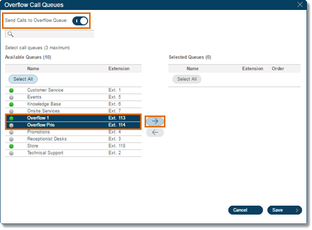 Use the arrows in the box to move the highlighted information from left to right.