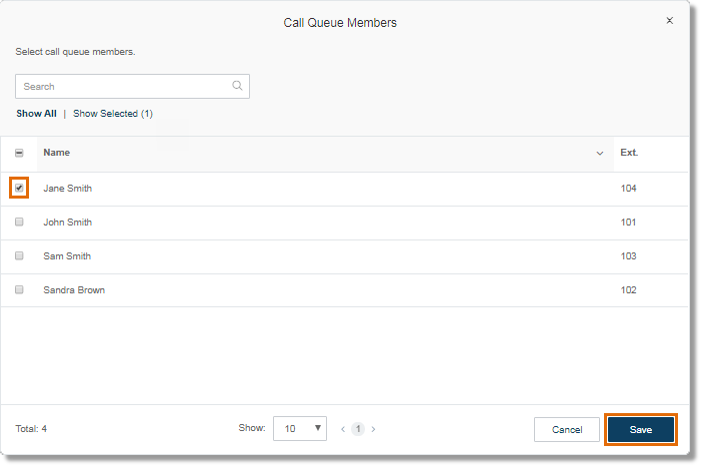 Select the Users that you wish to remove from the Call Queue group's member list.