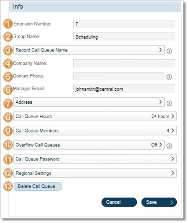 Call queue managers can simply click Settings, and then click on the name of the Call queue group.