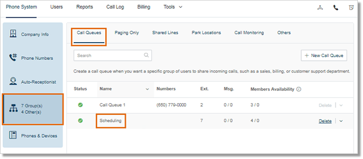 On the Call Queues tab, select the Call Queue that you want to set up.