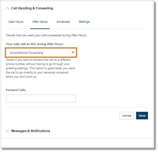 Select if you want to forward the call to a different phone number without having to go through your greeting settings.