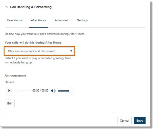Select if you want to play a recorded greeting, then immediately hang up.