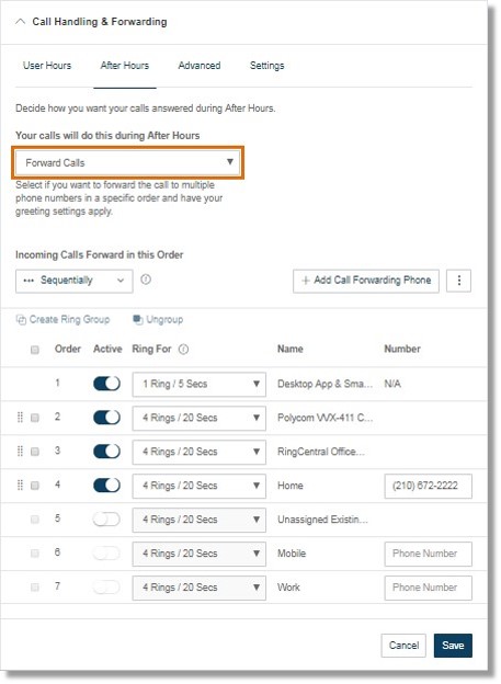 Select if you want to play a recorded greeting, then immediately hang up.