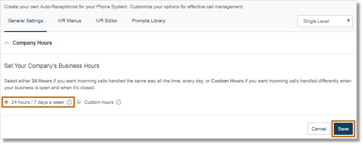 Select 24 hours / 7 days a week, then click Save.