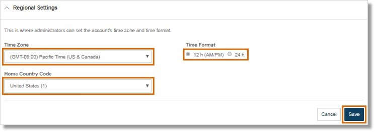 Customize your Time Zone, Home Country Code, and Time Format.