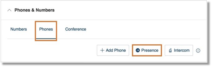 Click Phones & Numbers > Phones, and then select Presence.